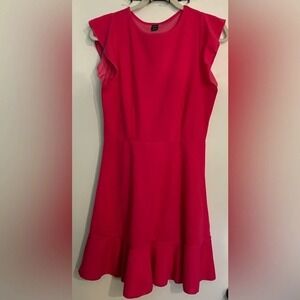 SHEIN Womens Pink Crewneck Flutter Cap Sleeve Flutter Hemline Sz 6 Med Dress